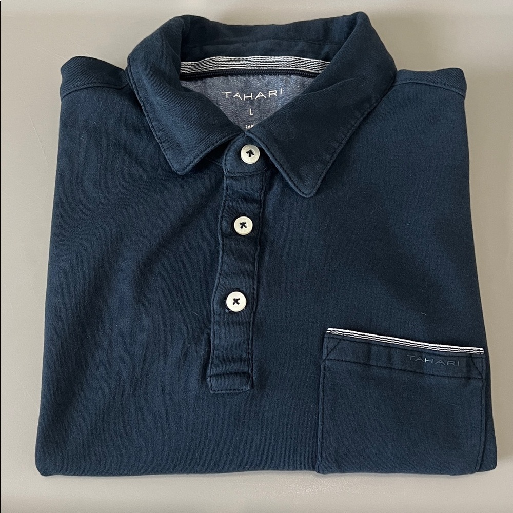 Tahari Short Sleeve Polo Navy Blue Size Large